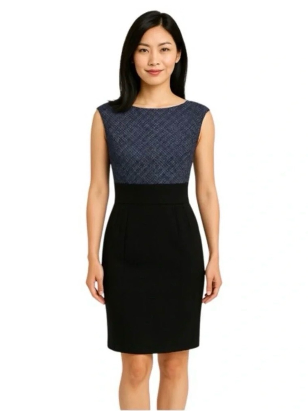 Sleeveless Two-Tone Navy and Black Sheath Dress